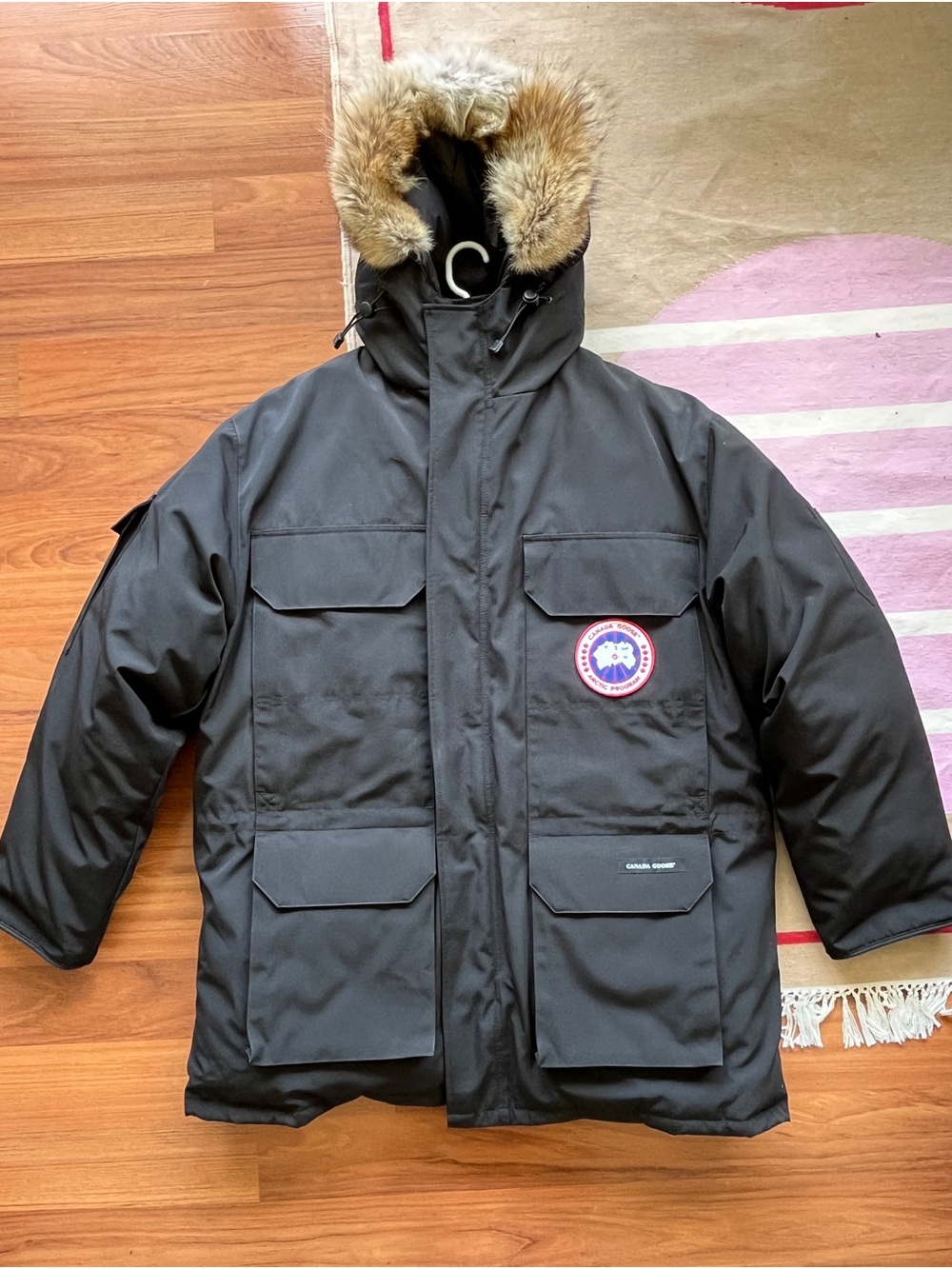Canada Goose Men’s Black Expedition Parka with Fur-Trim Hood Patch NWOT